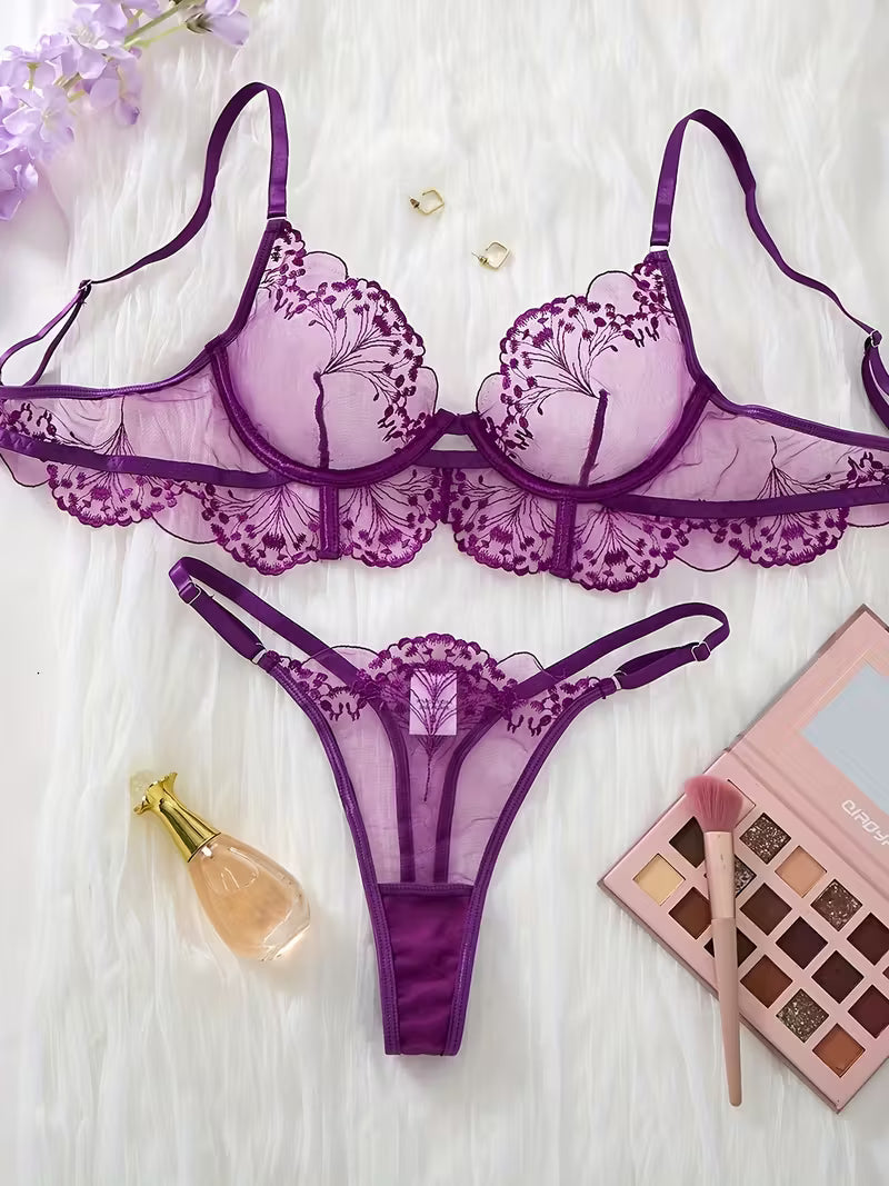 Ensemble Lingerie Sexy en Dentelle Violet