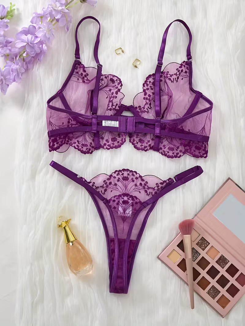 Ensemble Lingerie Sexy en Dentelle Violet