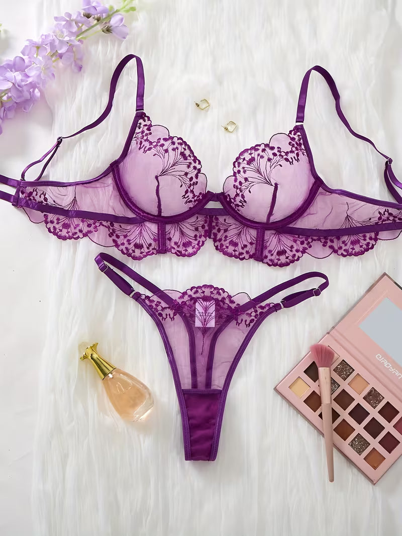 Ensemble Lingerie Sexy en Dentelle Violet