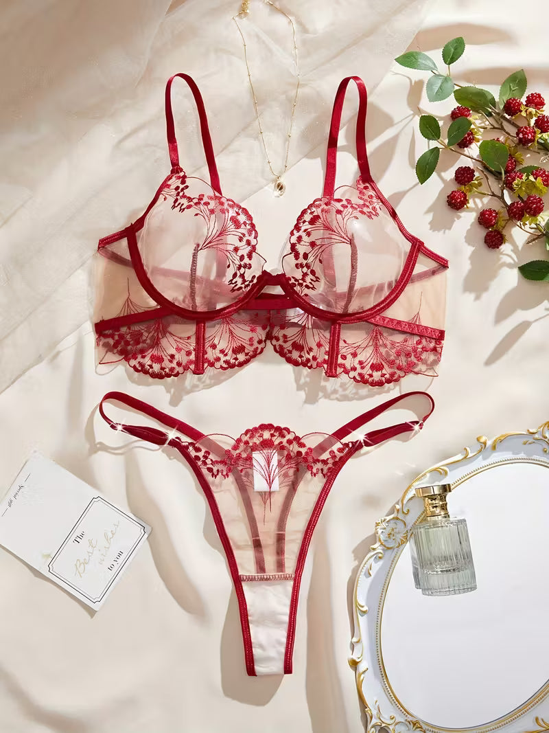 Ensemble Lingerie Sexy en Dentelle Rouge