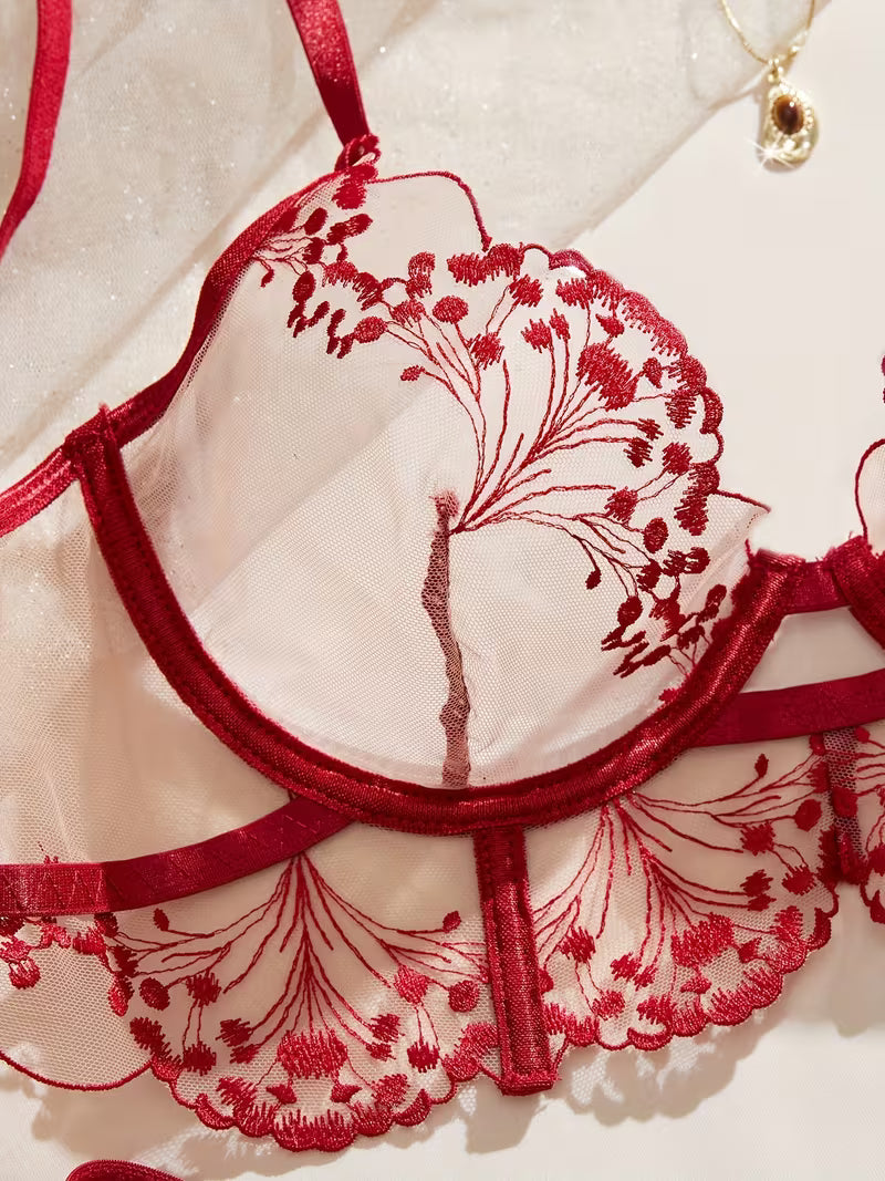Ensemble Lingerie Sexy en Dentelle Rouge