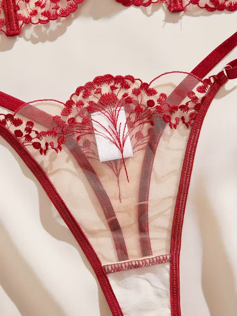 Ensemble Lingerie Sexy en Dentelle Rouge