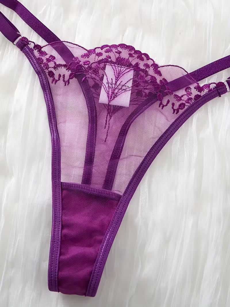 Ensemble Lingerie Sexy en Dentelle Violet